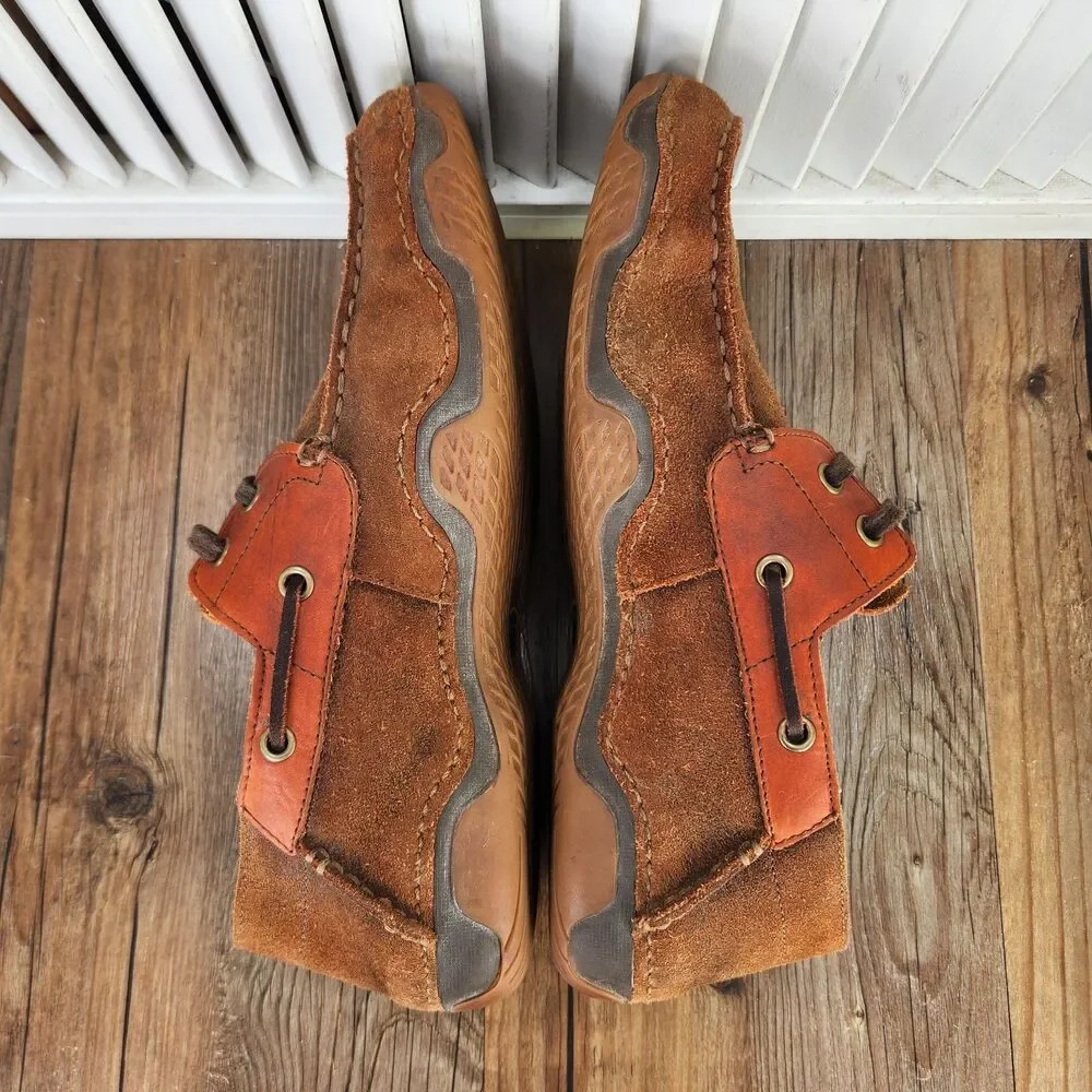 Ariat Caldwell Boat Shoes Mens 9 EE Wide Brown Suede Western Moc Toe Deck Shoes